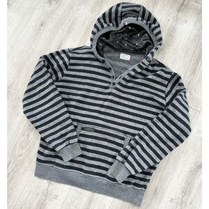 Ezekiel Hoodie Mens Large Gray Black Striped Button Neck Satin Lined Hood Skate